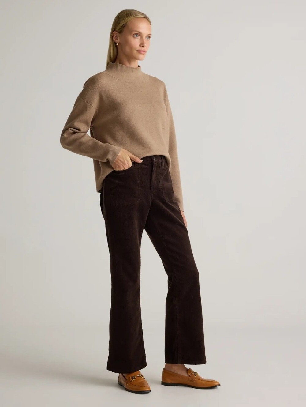 Quince Organic Stretch Classic High-Rise Flare Leg Corduroy Pant Espresso